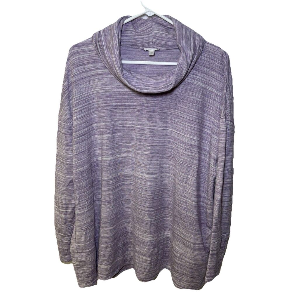 Garnet Hill Tencel Lyocell Blend Cowl Neck Sweater Purple Stripe Lightweight Lg